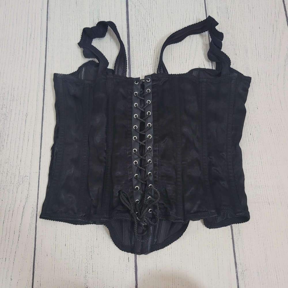 Fredericks of Hollywood Large Corset‎ Top Womens Black Satin Lace Up Style 6991
